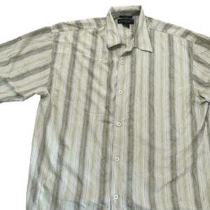 Metafuori Silk‎ Shirt Mens Size XXL Green Striped Short Sleeve Button Up